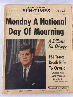 John F Kennedy Dies Vintage Chicago Sun Times Newsprint **